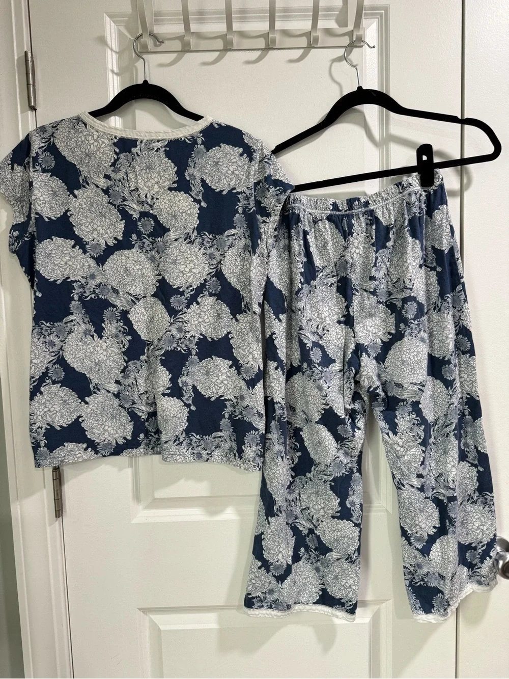 Garnet Hill Asian Wrap Short Sleeve Cropped Organic Cotton Pajamas Set S